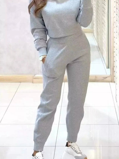 Casual Chic Cropped Sweatshirt and Jogger Set - Your Second Look
