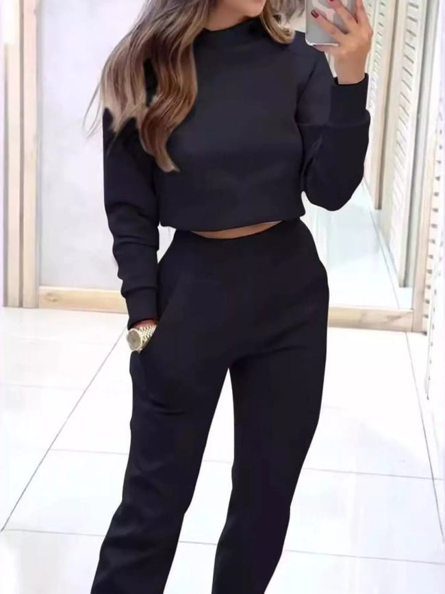 Casual Chic Cropped Sweatshirt and Jogger Set - Your Second Look