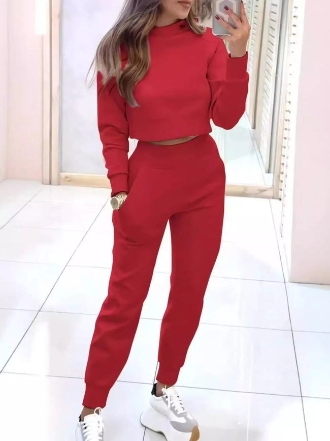 Casual Chic Cropped Sweatshirt and Jogger Set - Your Second Look