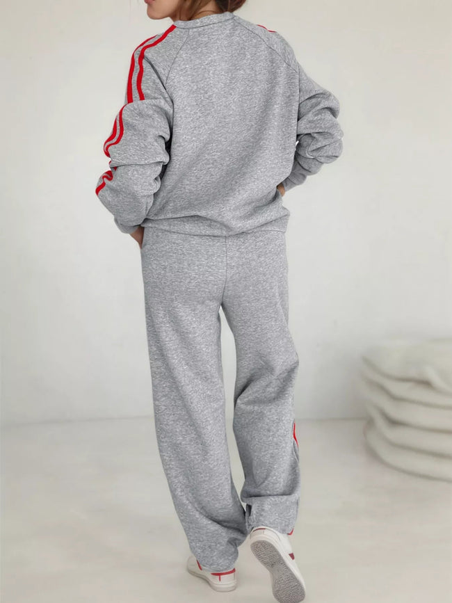 Casual Striped Sweatshirt and Pants Set - Your Second Look