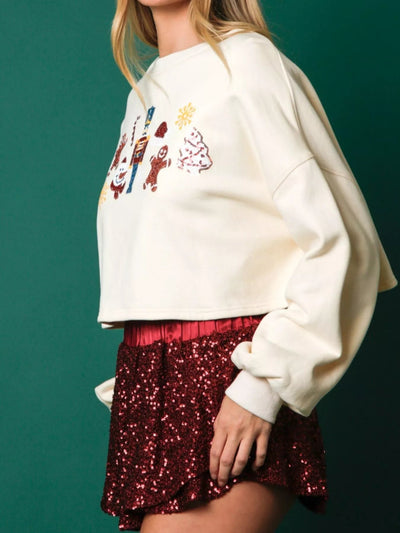 Christmas Sequin Cropped Sweatshirt - Your Second Look