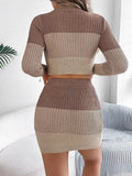 Color Block Ribbed Knit Top and Skirt Sweater Set - Your Second Look