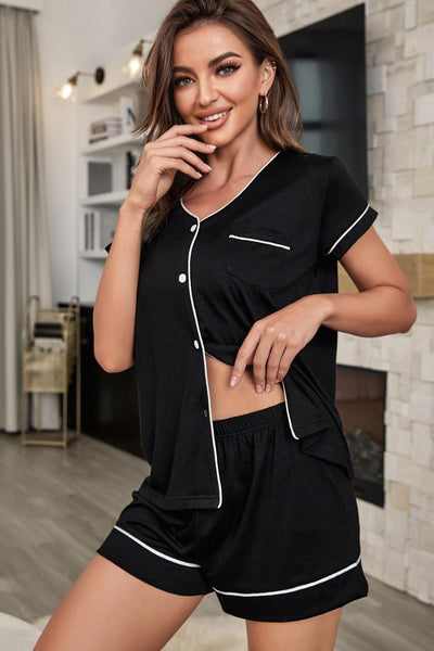 Contrast Piping Short Sleeve Pajama Set - Your Second Look