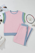 Contrast Round Neck Top and Pants Set - Your Second Look