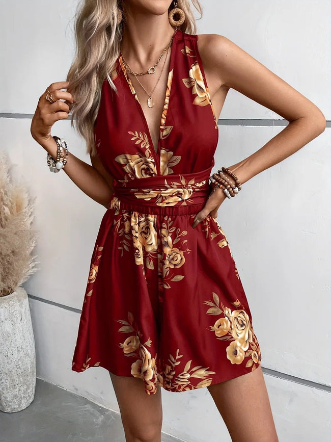 Crisscross Back Printed Romper - Your Second Look