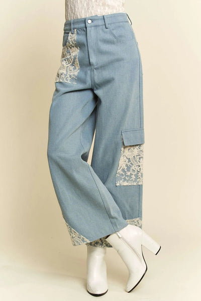 Davi & Dani Lace Applique Wide Leg Jeans - Your Second Look