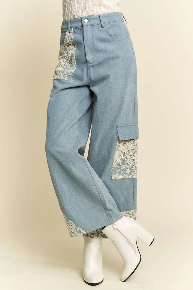Davi & Dani Lace Applique Wide Leg Jeans - Your Second Look