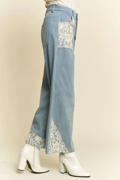 Davi & Dani Lace Applique Wide Leg Jeans - Your Second Look