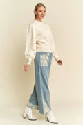 Davi & Dani Lace Applique Wide Leg Jeans - Your Second Look