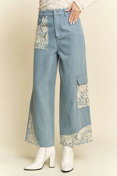 Davi & Dani Lace Applique Wide Leg Jeans - Your Second Look