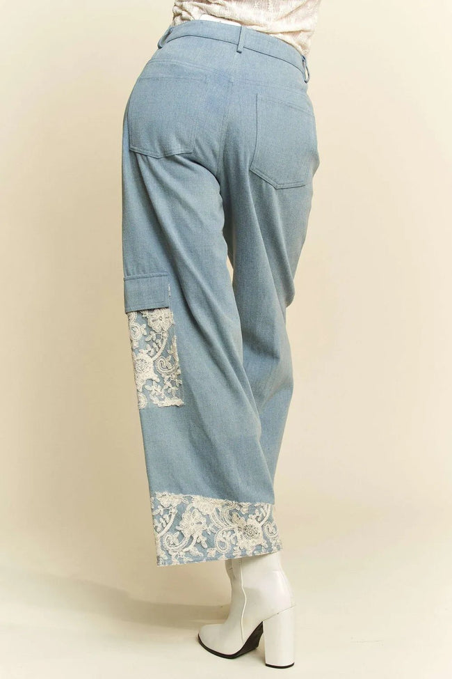 Davi & Dani Lace Applique Wide Leg Jeans - Your Second Look