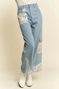 Davi & Dani Lace Applique Wide Leg Jeans - Your Second Look