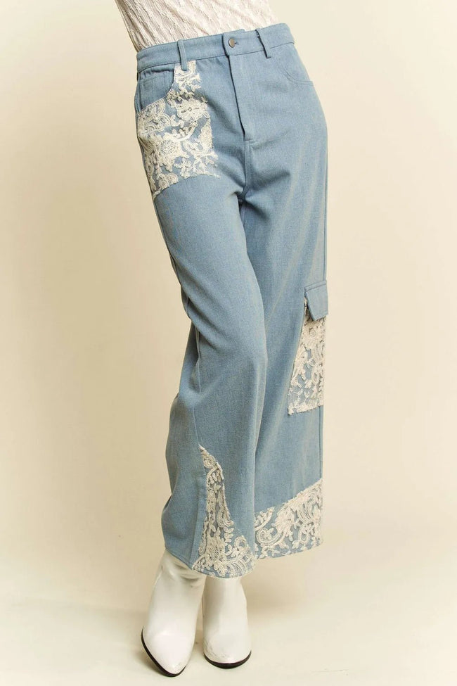 Davi & Dani Lace Applique Wide Leg Jeans - Your Second Look