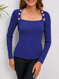 Decorative Button Long Sleeve Top - Your Second Look