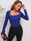 Decorative Button Long Sleeve Top - Your Second Look