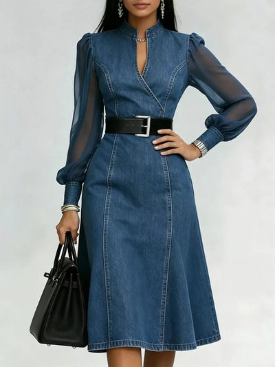 Denim Midi Dress with Sheer Sleeves - Your Second Look