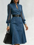 Denim Midi Dress with Sheer Sleeves - Your Second Look