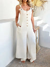 Devine Button Front Knotted Strap Wide Leg Jumpsuit - Your Second Look