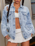 Distressed Wash Button Up Denim Jacket - Your Second Look