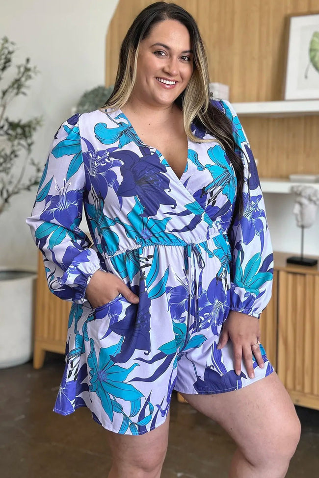 Double Take Full Size Floral Long Sleeve Romper with Pockets - Your Second Look