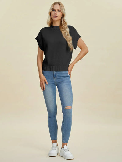 Double Take Full Size Mock Neck Short Sleeve Sweater - Your Second Look