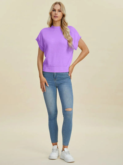 Double Take Full Size Mock Neck Short Sleeve Sweater - Your Second Look