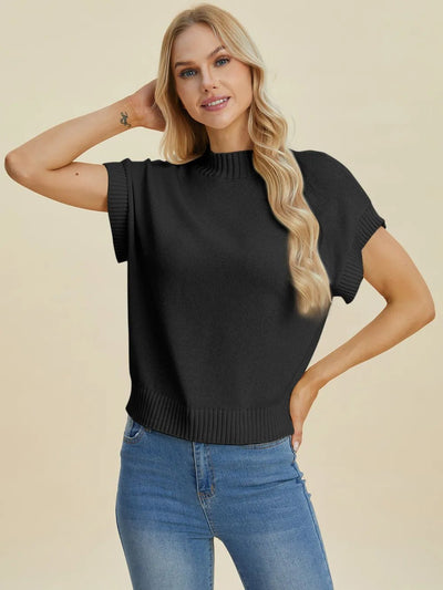 Double Take Full Size Mock Neck Short Sleeve Sweater - Your Second Look