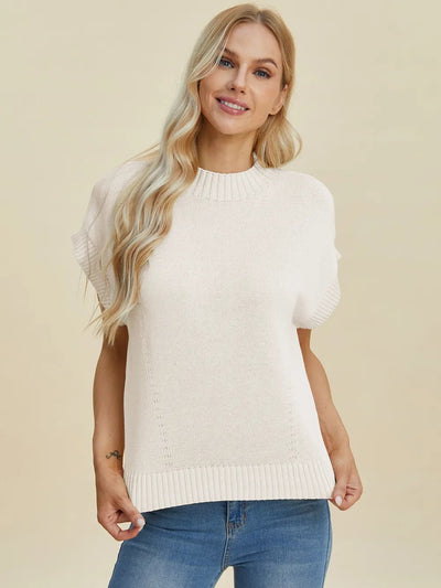 Double Take Full Size Mock Neck Short Sleeve Sweater - Your Second Look