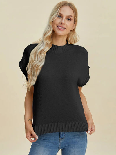 Double Take Full Size Mock Neck Short Sleeve Sweater - Your Second Look