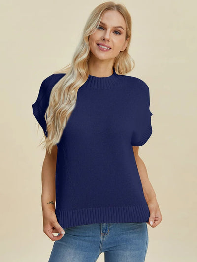 Double Take Full Size Mock Neck Short Sleeve Sweater - Your Second Look