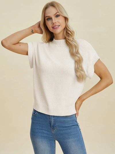 Double Take Full Size Mock Neck Short Sleeve Sweater - Your Second Look