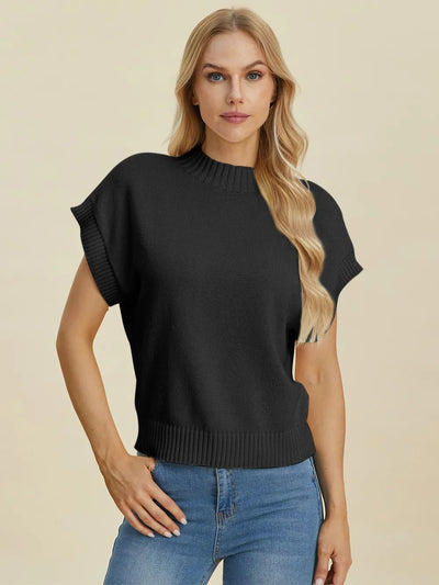Double Take Full Size Mock Neck Short Sleeve Sweater - Your Second Look