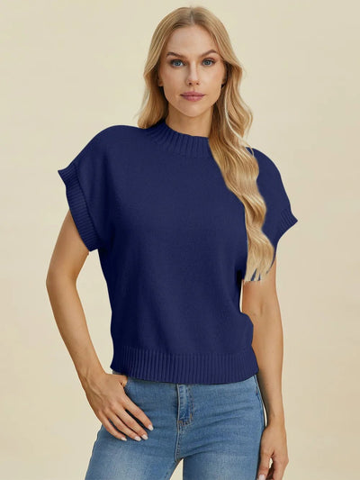 Double Take Full Size Mock Neck Short Sleeve Sweater - Your Second Look