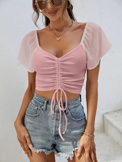 Drawstring Short Sleeve Crop Top - Your Second Look