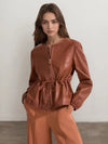 Drawstring Zip Up Leather Jacket - Your Second Look