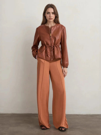 Drawstring Zip Up Leather Jacket - Your Second Look
