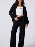 Drop Shoulder Zip Up Jacket and Drawstring Pants Set - Your Second Look