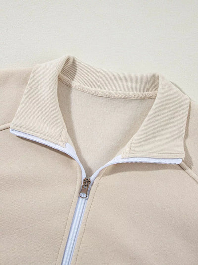 Drop Shoulder Zip Up Jacket and Drawstring Pants Set - Your Second Look