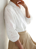 Embroidered Eyelet Button Up Shirt - Your Second Look