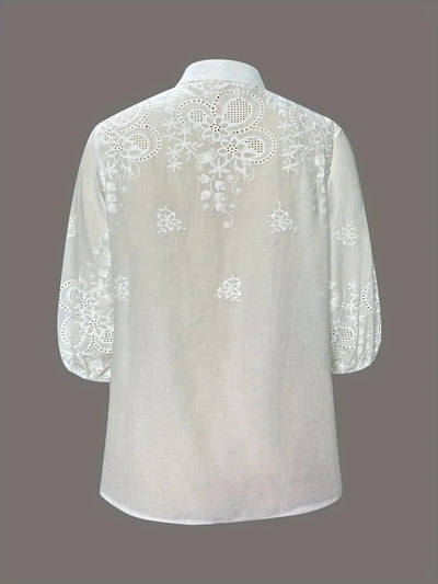 Embroidered Eyelet Button Up Shirt - Your Second Look