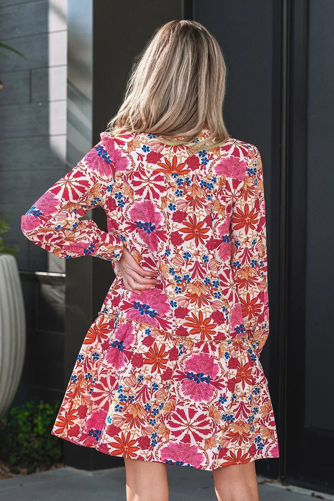 Fall Flower Print Long Sleeve Mini Dress - Your Second Look