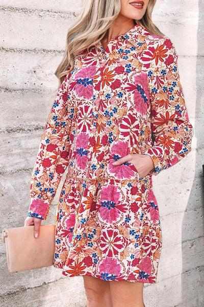 Fall Flower Print Long Sleeve Mini Dress - Your Second Look