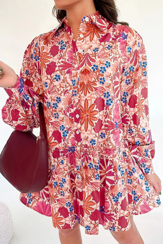Fall Flower Print Long Sleeve Mini Dress - Your Second Look