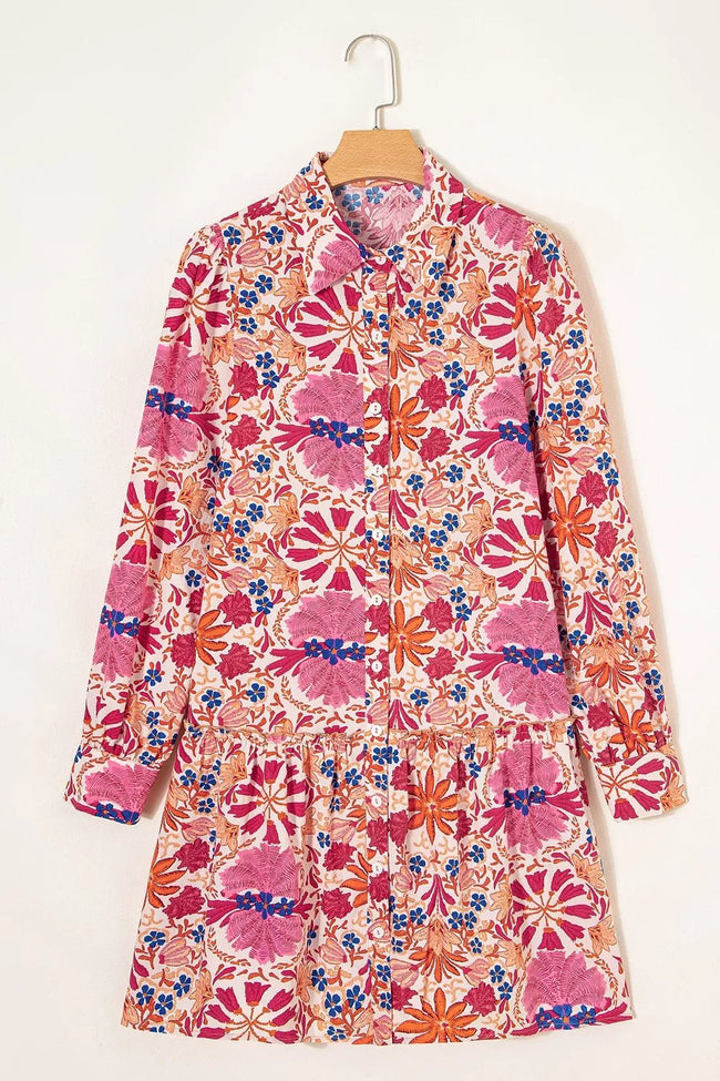 Fall Flower Print Long Sleeve Mini Dress - Your Second Look