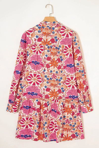 Fall Flower Print Long Sleeve Mini Dress - Your Second Look