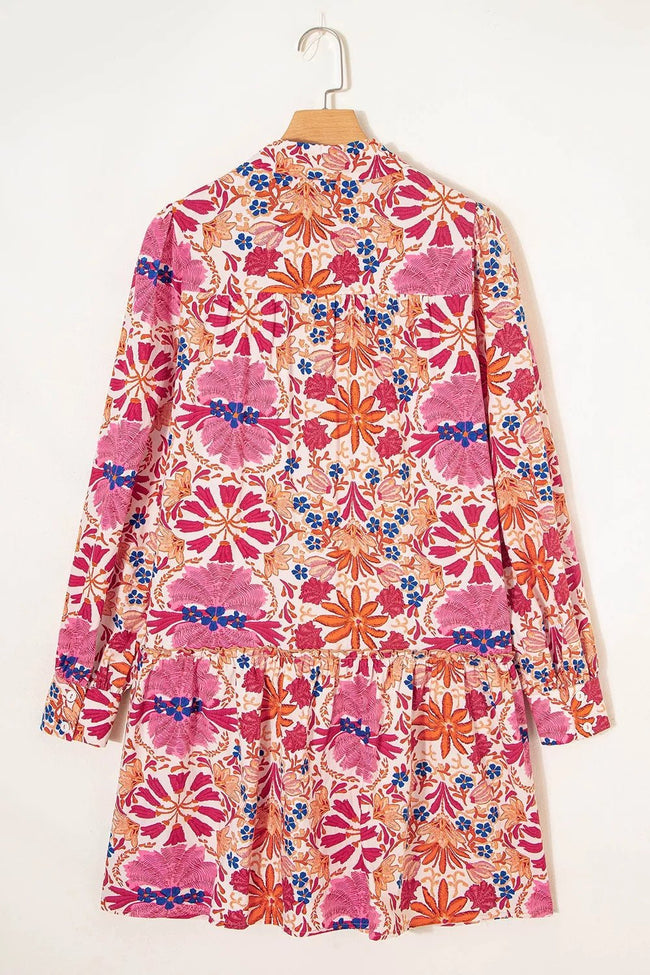 Fall Flower Print Long Sleeve Mini Dress - Your Second Look