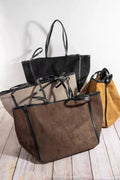 Fame Suede Tote Faux Leather Trim Shoulder Strap - Your Second Look