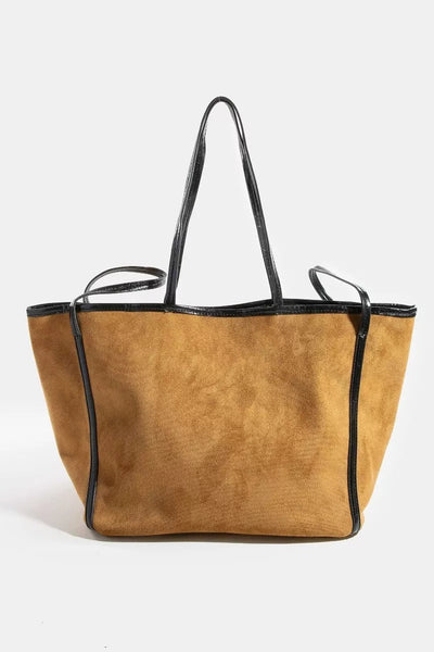 Fame Suede Tote Faux Leather Trim Shoulder Strap - Your Second Look