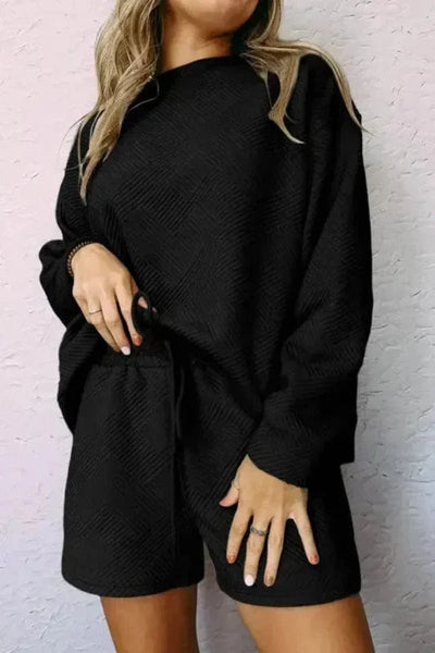 Fashionfitz Black Textured Loungewear Set for Women - Your Second Look