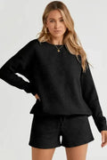 Fashionfitz Black Textured Loungewear Set for Women - Your Second Look